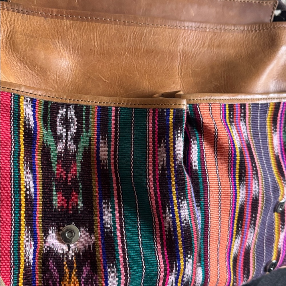Nena & Co. Brown Leather & Multicolor Woven Backpack Satchel - Picture 13 of 13